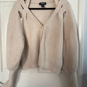 Express Cream Ribbed Cardigan Sweater